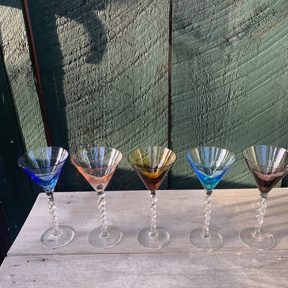 Vintage Handcrafted Colored Twisted Stem Cordials - Picture 8 of 13